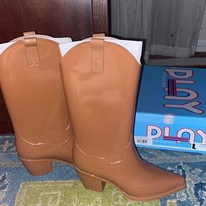 Jeffrey Campbell Thunderstorm Nude Shiny Western Rodeo Rain Boots